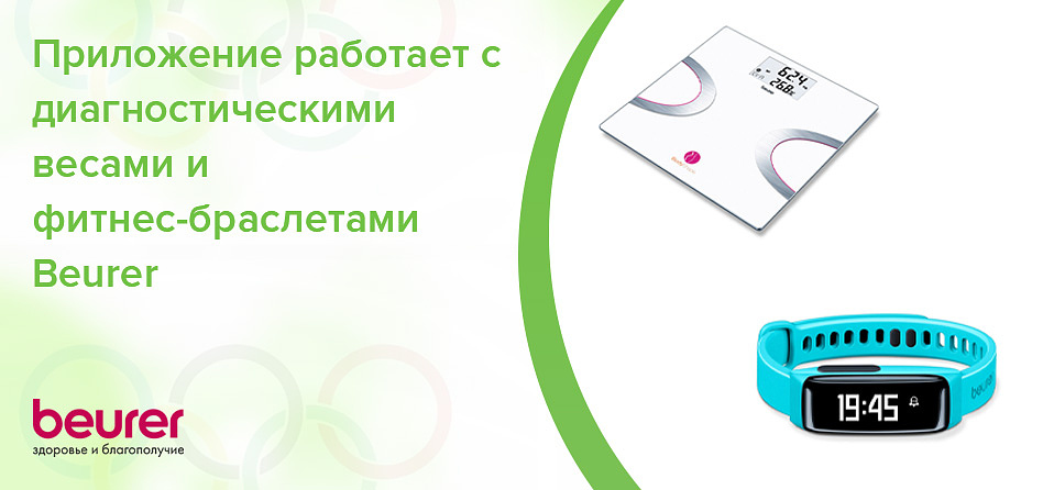 Приложение работает с диагностическими весами и фитнес-браслетами Beurer