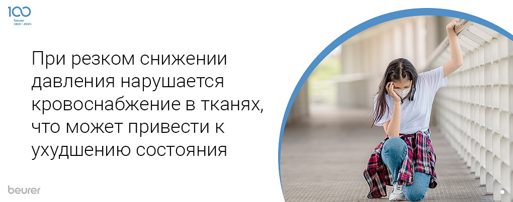 При низком снижении давления нарушается кровоснабжение в тканях