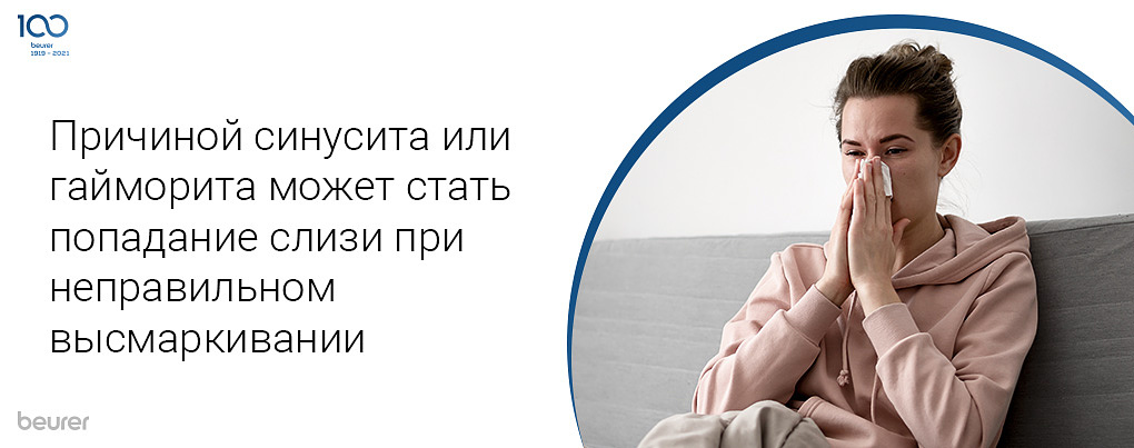 Причиной синусита или гайморита может стать попадание слизи при неправильном высмаркивании